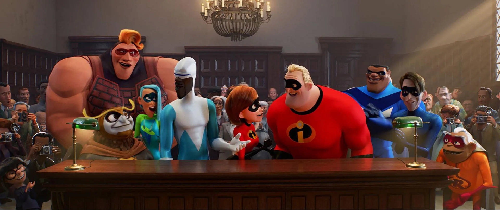 Samuel L. Jackson, Holly Hunter, Craig T. Nelson, Jonathan Banks, Brad Bird, Sophia Bush, Paul Eiding, and Phil LaMarr in Incredibles 2 (2018)