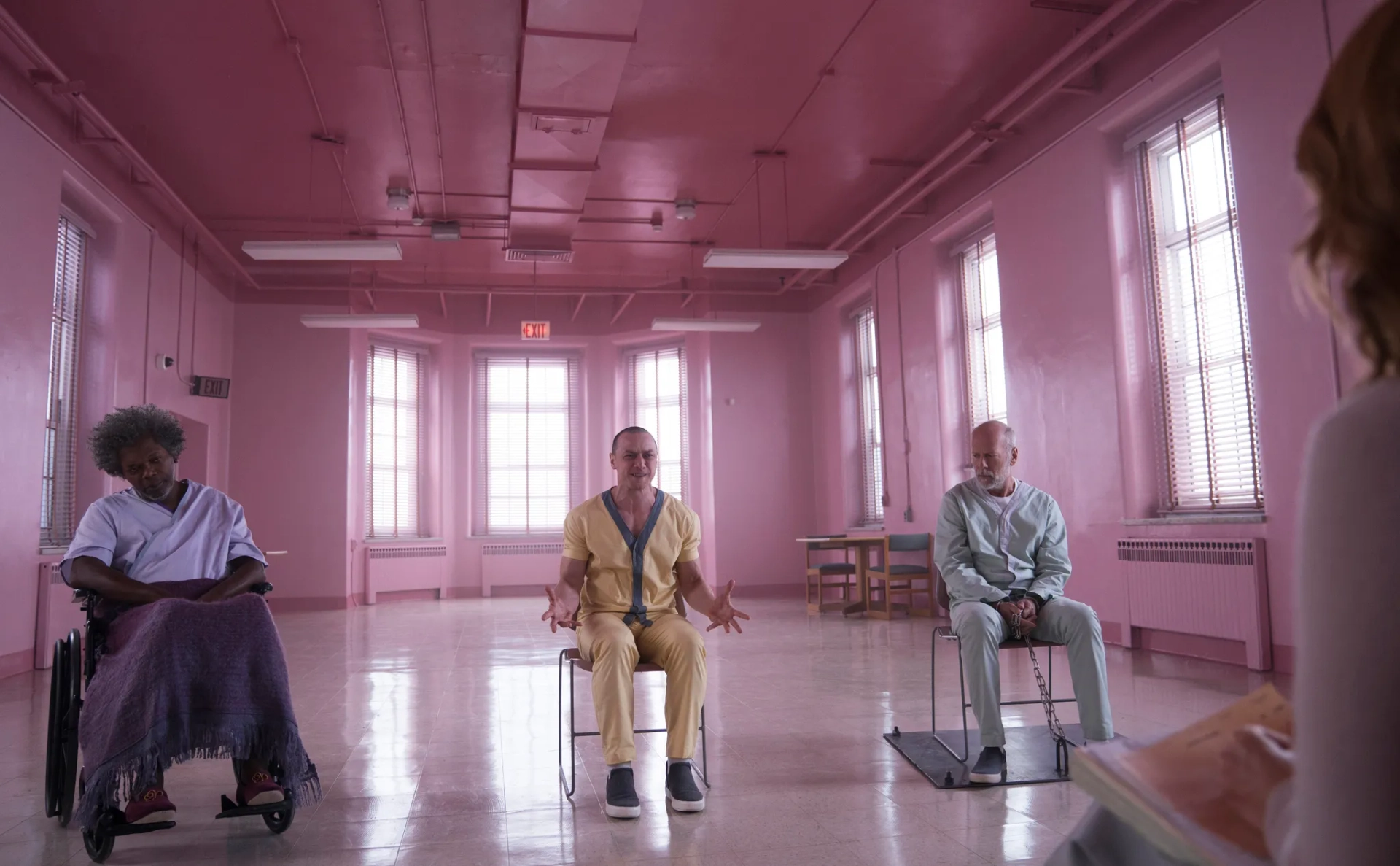 Samuel L. Jackson, Bruce Willis, Sarah Paulson, and James McAvoy in Glass (2019)