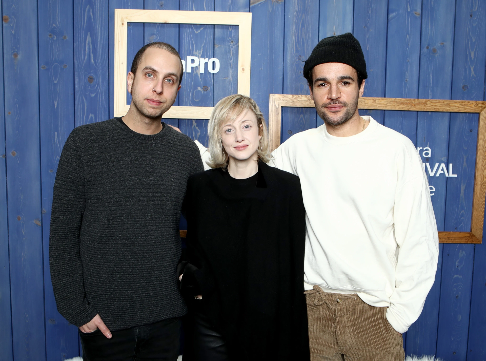 Brandon Cronenberg, Andrea Riseborough, and Christopher Abbott at an event for The IMDb Studio at Sundance: The IMDb Studio at Acura Festival Village (2020)