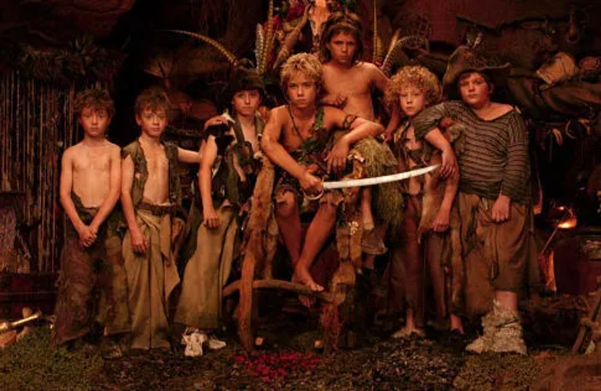 Jeremy Sumpter, Harry Eden, George MacKay, Rupert Simonian, Theodore Chester, Lachlan Gooch, and Patrick Gooch in Peter Pan (2003)