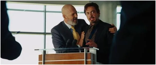 Jeff Bridges and Robert Downey Jr. in Iron Man (2008)