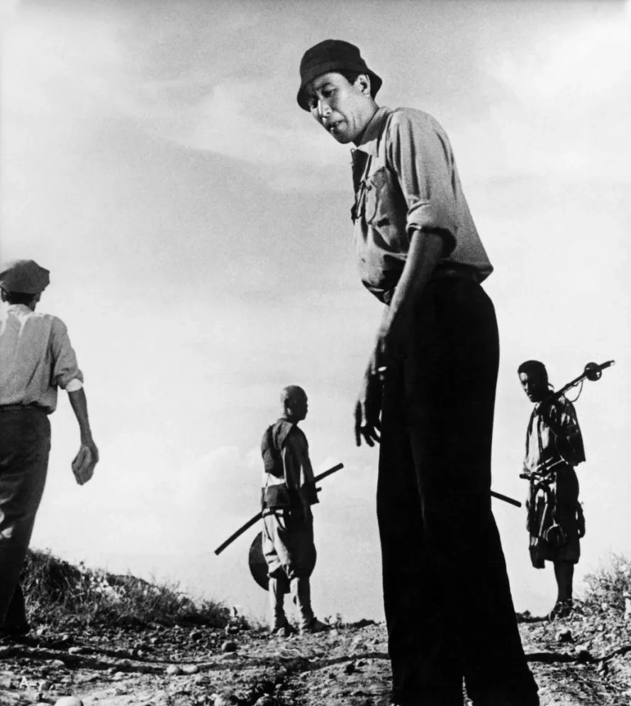 Akira Kurosawa, Toshirô Mifune, and Takashi Shimura in Seven Samurai (1954)