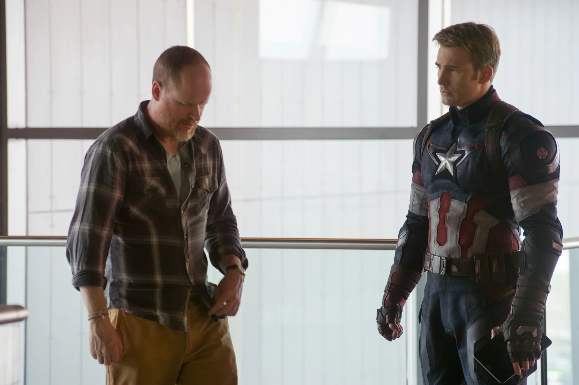 Chris Evans and Joss Whedon in Avengers: Age of Ultron (2015)