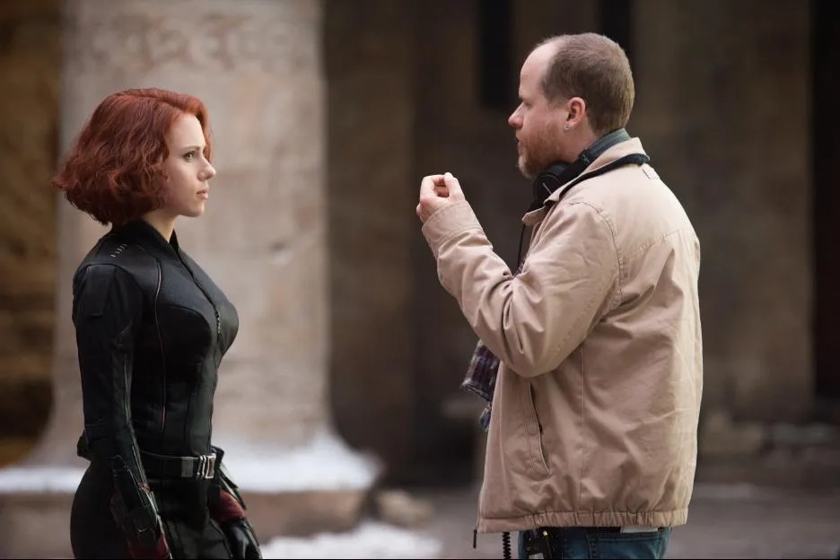 Scarlett Johansson and Joss Whedon in Avengers: Age of Ultron (2015)