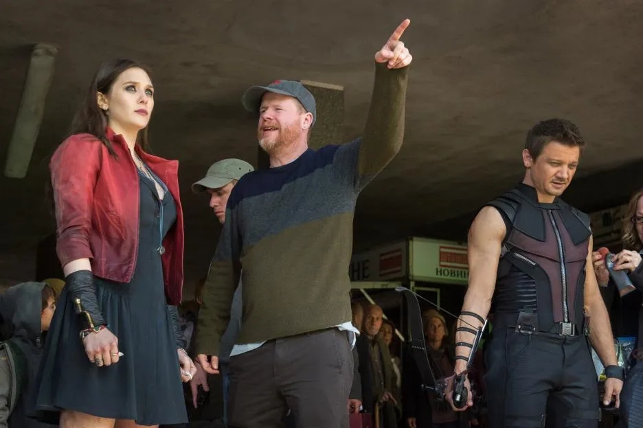 Elizabeth Olsen, Jeremy Renner, and Joss Whedon in Avengers: Age of Ultron (2015)