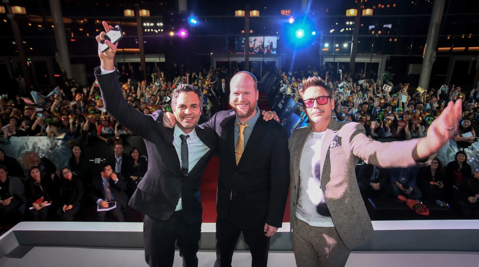 Robert Downey Jr., Mark Ruffalo, and Joss Whedon at an event for Avengers: Age of Ultron (2015)