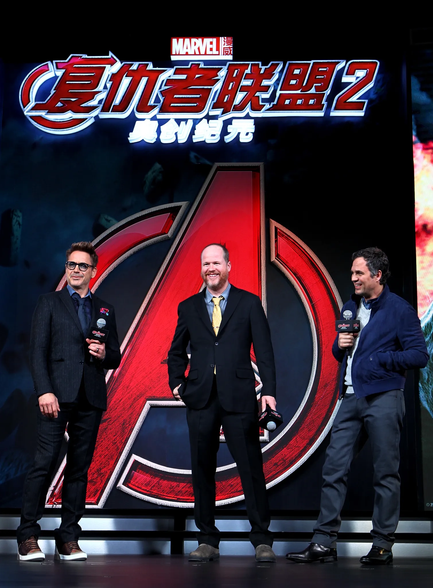Robert Downey Jr., Mark Ruffalo, and Joss Whedon at an event for Avengers: Age of Ultron (2015)