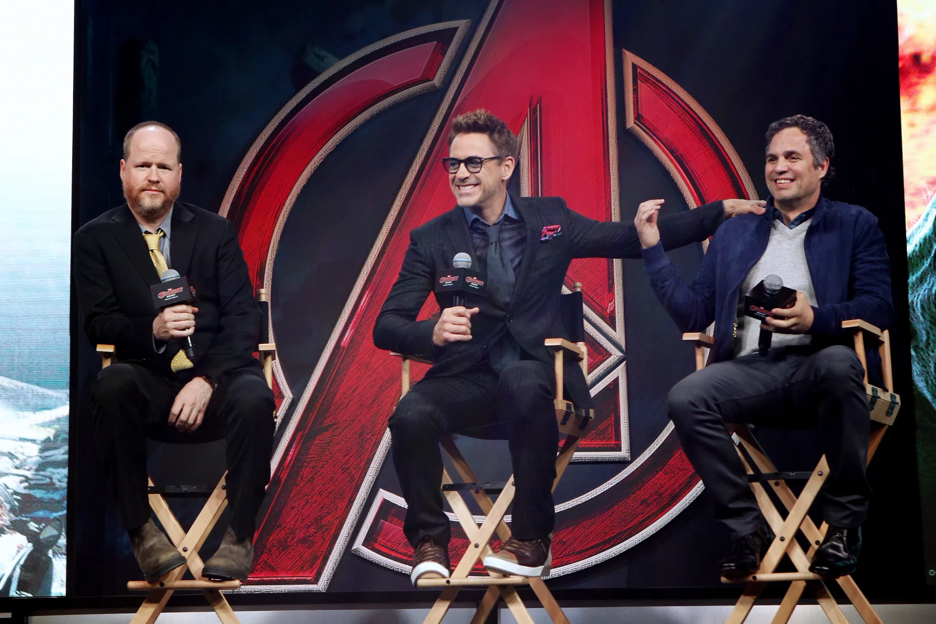 Robert Downey Jr., Mark Ruffalo, and Joss Whedon at an event for Avengers: Age of Ultron (2015)