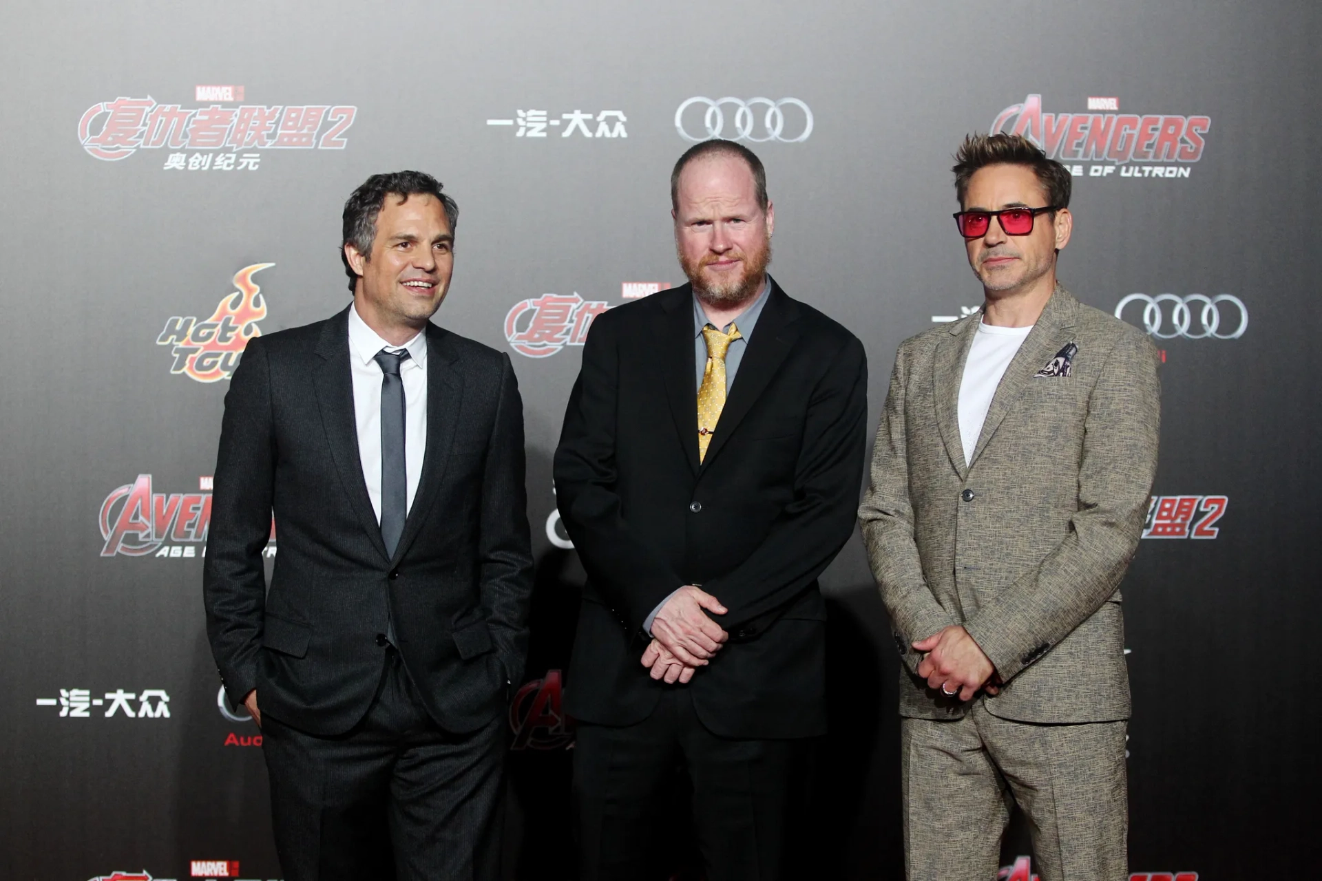 Robert Downey Jr., Mark Ruffalo, and Joss Whedon at an event for Avengers: Age of Ultron (2015)