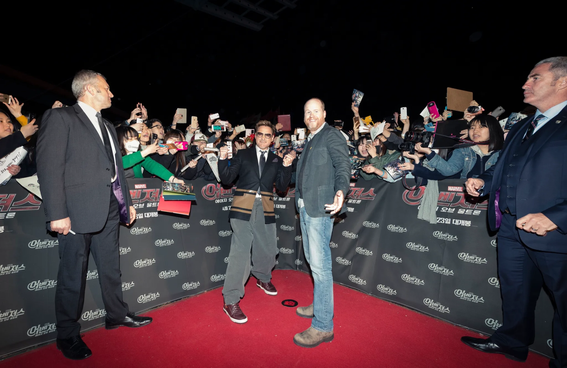 Robert Downey Jr. and Joss Whedon at an event for Avengers: Age of Ultron (2015)