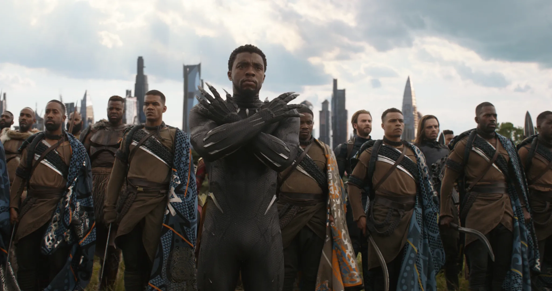 Chris Evans, Chadwick Boseman, Sebastian Stan, Jeremy Sample, Winston Duke, and Dawit Gulilat in Avengers: Infinity War (2018)