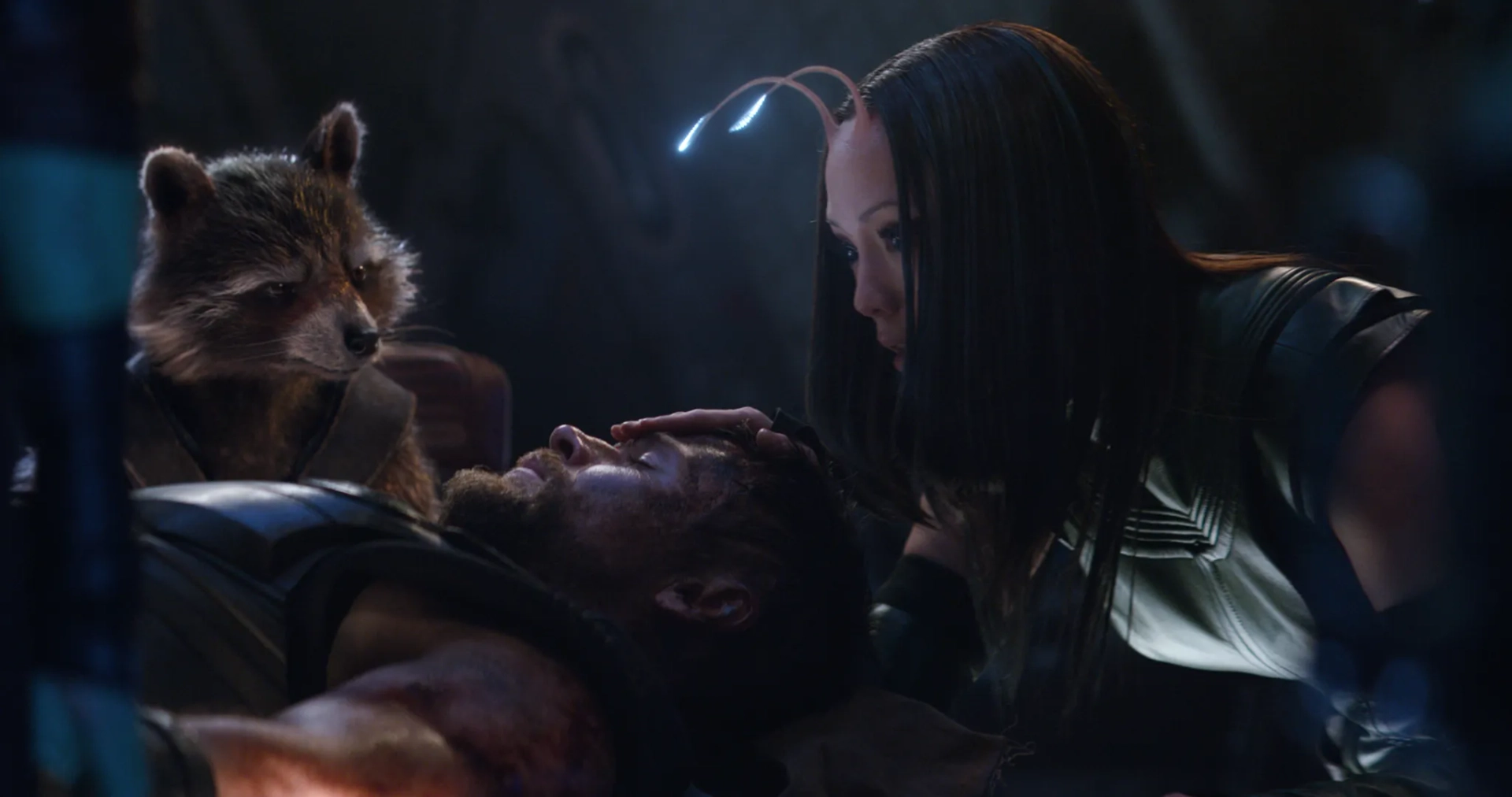 Bradley Cooper, Chris Hemsworth, and Pom Klementieff in Avengers: Infinity War (2018)