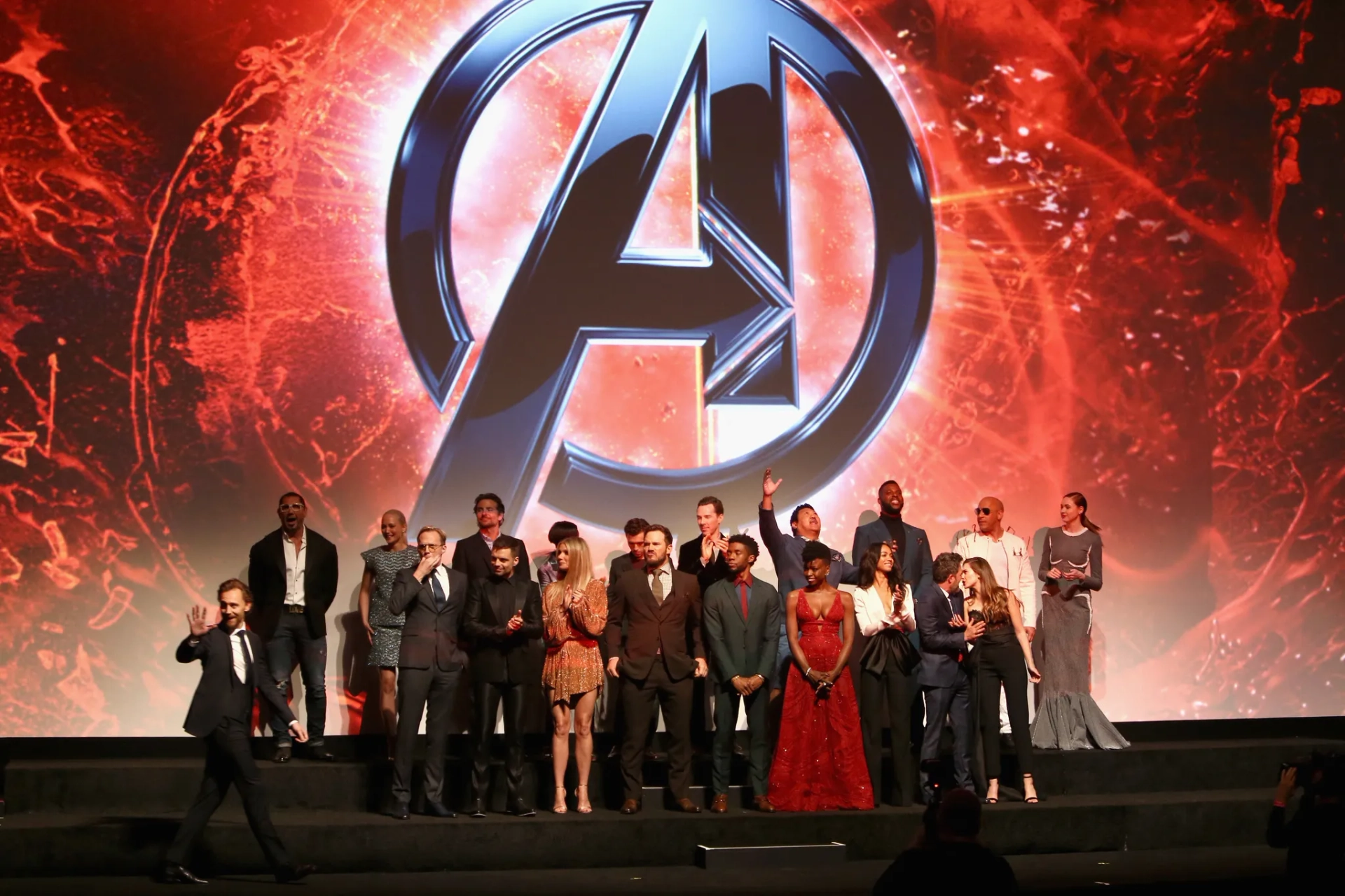 Gwyneth Paltrow, Vin Diesel, Paul Bettany, Bradley Cooper, Elizabeth Olsen, Chris Pratt, Mark Ruffalo, Zoe Saldana, Benedict Wong, Tom Hiddleston, Dave Bautista, Benedict Cumberbatch, Sebastian Stan, Danai Gurira, Karen Gillan, Pom Klementieff, Letitia Wright, Tom Holland, and Winston Duke at an event for Avengers: Infinity War (2018)