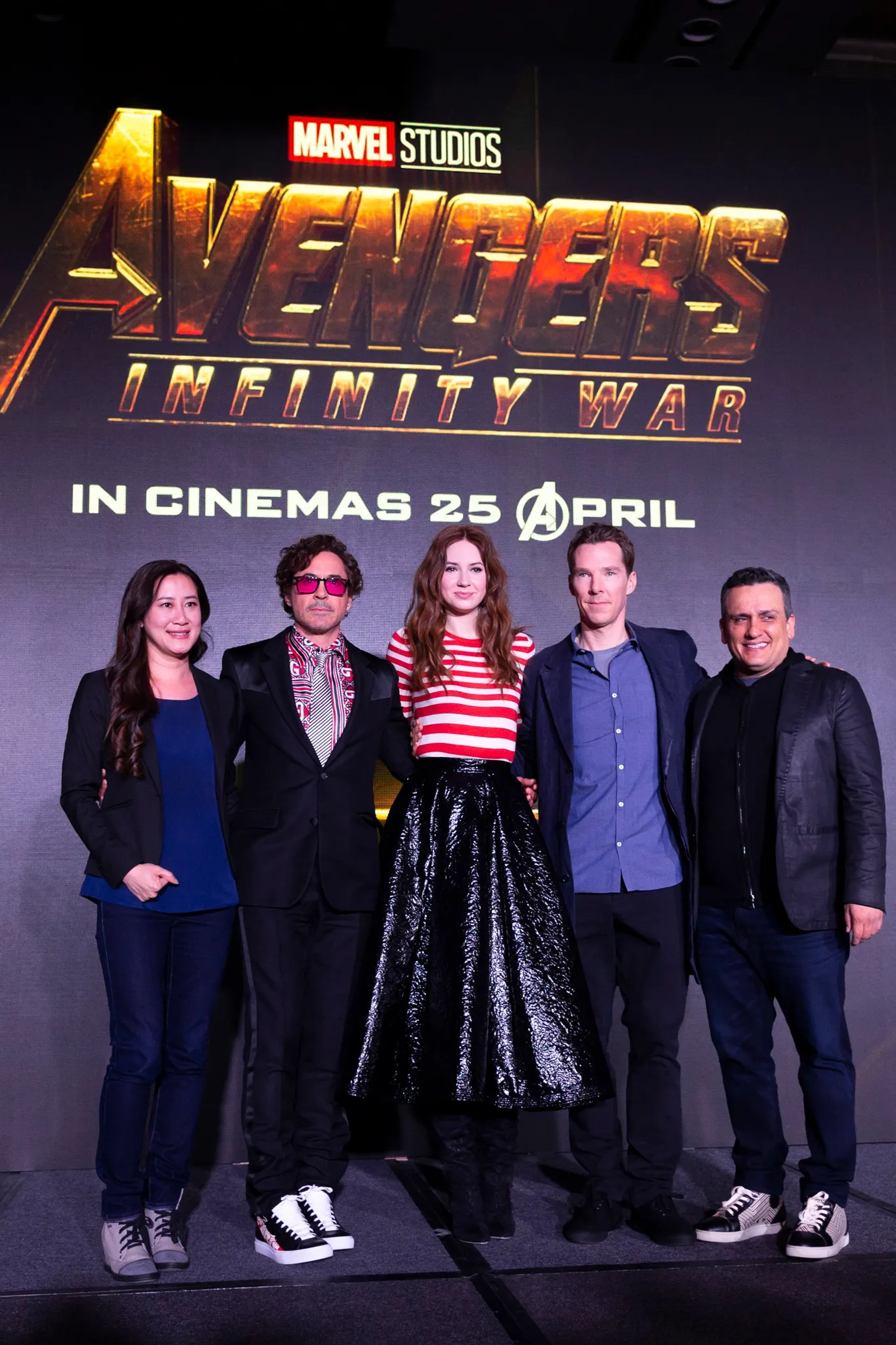 Robert Downey Jr., Joe Russo, Benedict Cumberbatch, Karen Gillan, and Trinh Tran at an event for Avengers: Infinity War (2018)