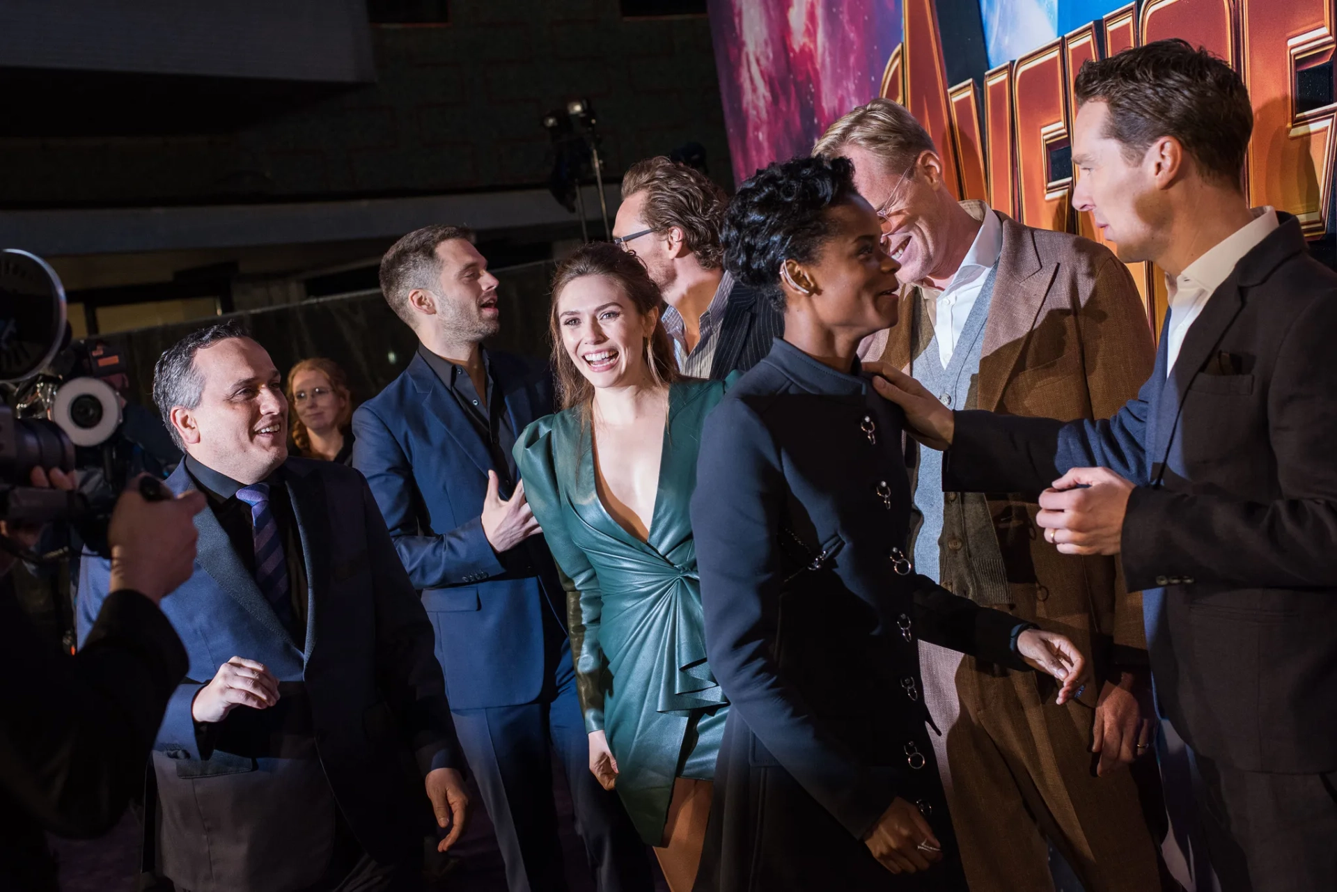 Paul Bettany, Elizabeth Olsen, Joe Russo, Tom Hiddleston, Benedict Cumberbatch, Sebastian Stan, and Letitia Wright at an event for Avengers: Infinity War (2018)