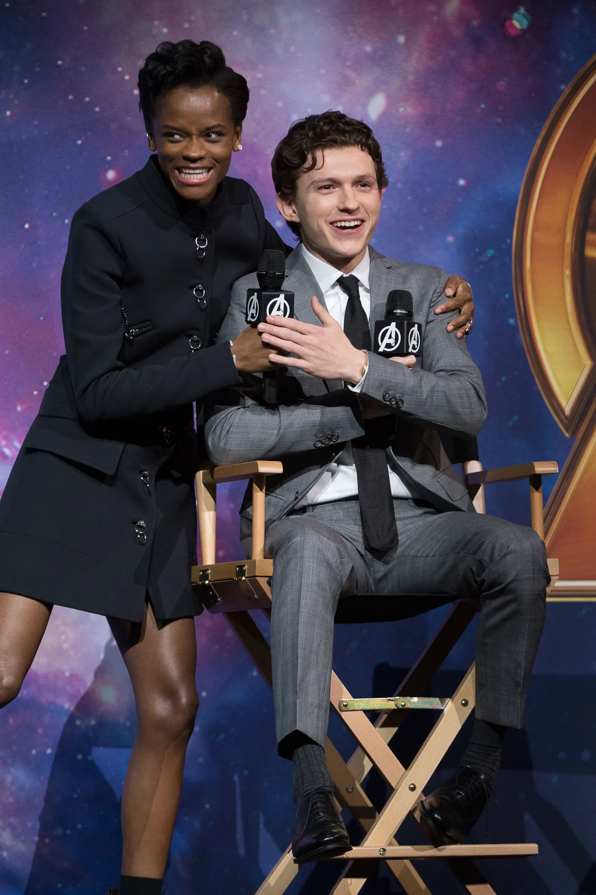 Letitia Wright and Tom Holland at an event for Avengers: Infinity War (2018)