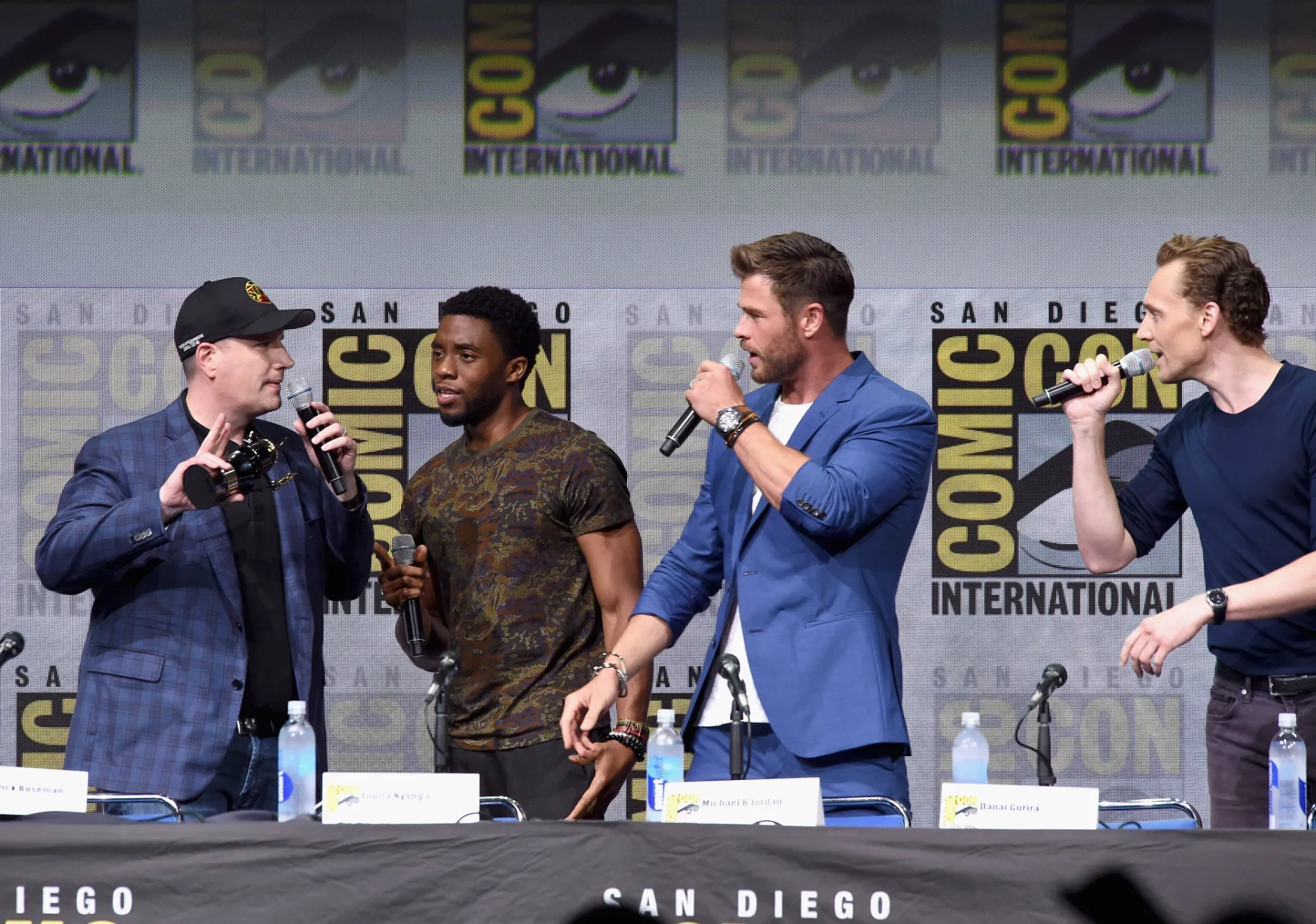 Kevin Feige, Tom Hiddleston, Chris Hemsworth, and Chadwick Boseman at an event for Avengers: Infinity War (2018)