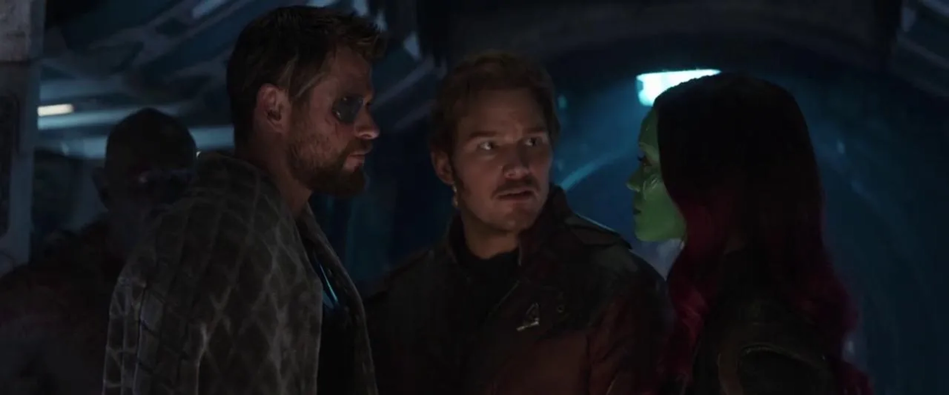 Chris Pratt, Zoe Saldana, Chris Hemsworth, and Dave Bautista in Avengers: Infinity War (2018)