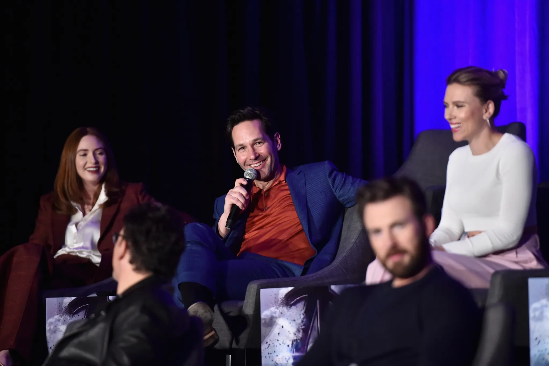 Chris Evans, Scarlett Johansson, Paul Rudd, Anthony Russo, and Karen Gillan at an event for Avengers: Endgame (2019)