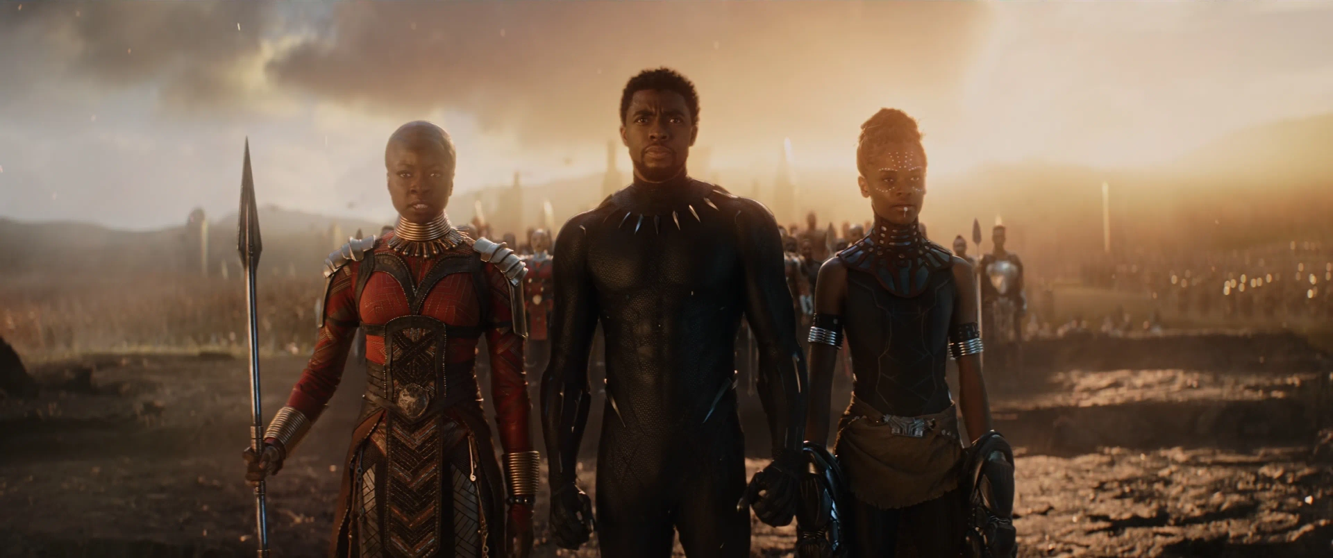 Chadwick Boseman, Danai Gurira, and Letitia Wright in Avengers: Endgame (2019)