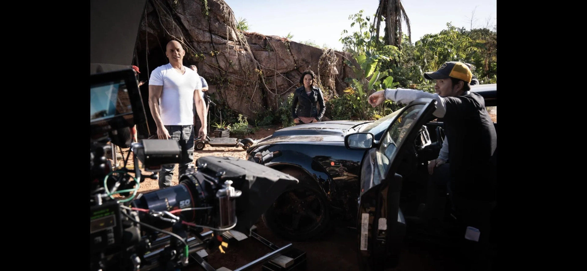 Vin Diesel, Justin Lin, and Michelle Rodriguez in F9: The Fast Saga (2021)