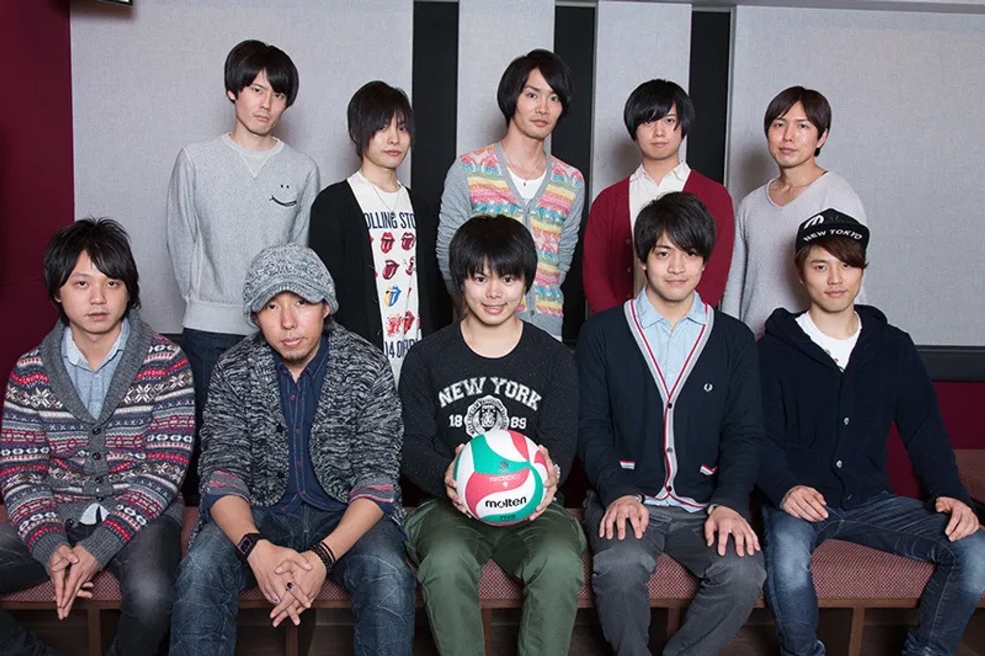 Hiroshi Kamiya, Miyu Irino, Yu Hayashi, Kôki Uchiyama, Satoshi Hino, Nobuhiko Okamoto, Yoshimasa Hosoya, Ayumu Murase, Kaito Ishikawa, and Sôma Saitô at an event for Haikyu!! (2014)