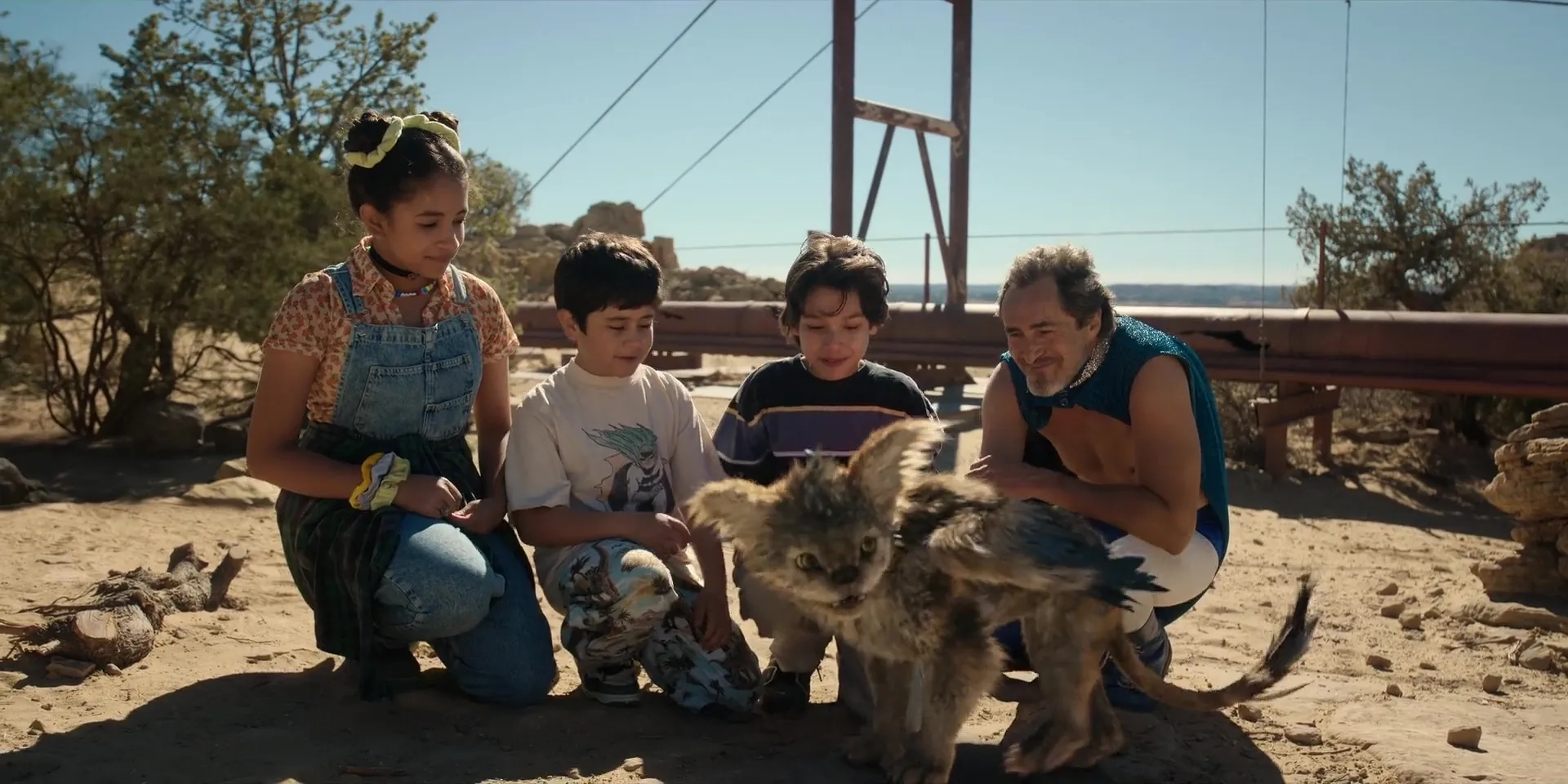 Demián Bichir, Nickolas Verdugo, Ashley Ciarra, and Evan Whitten in Chupa (2023)