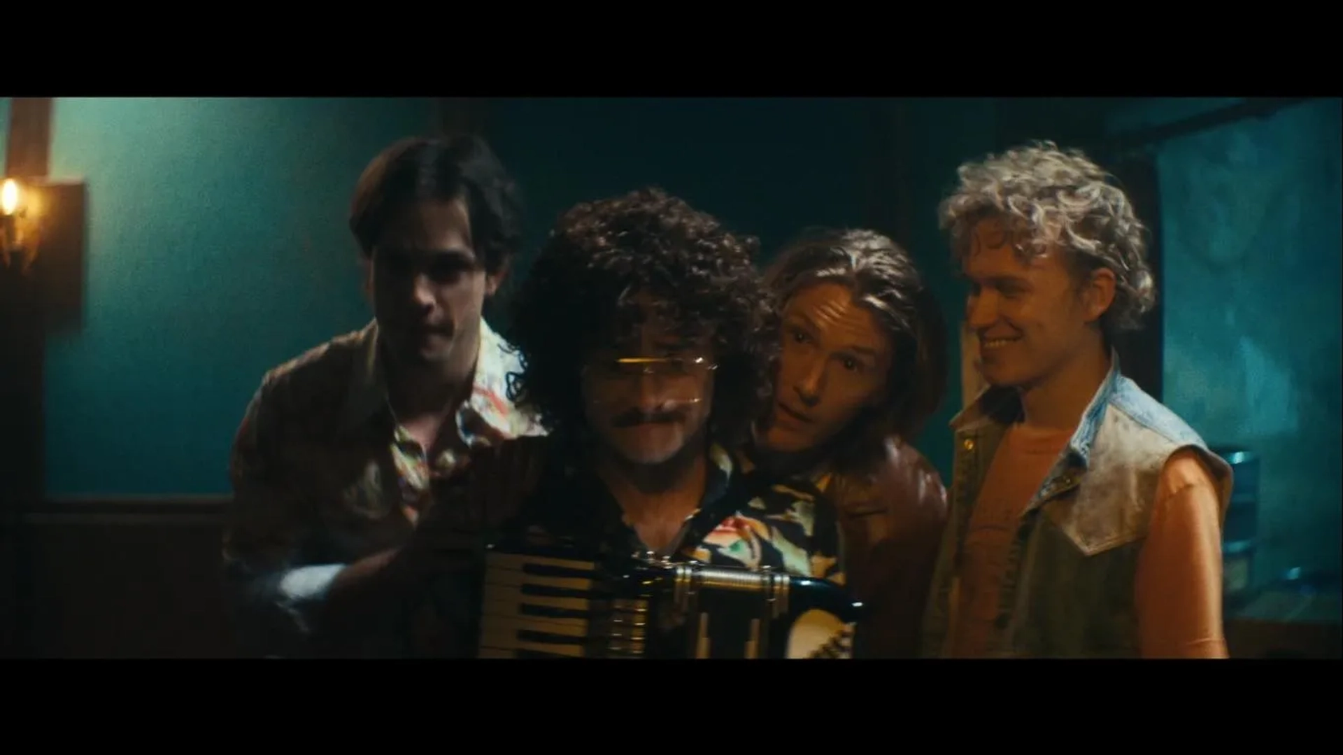 Spencer Treat Clark, Daniel Radcliffe, Jack Lancaster, and Tommy O'Brien in Weird: The Al Yankovic Story (2022)