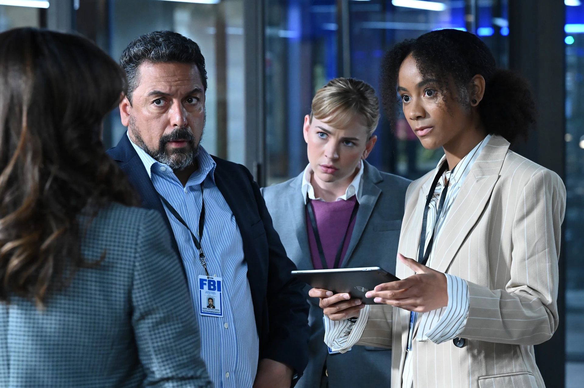 Felix Solis, Britt Robertson, and Michelle Núñez in The Rookie: Feds (2022)