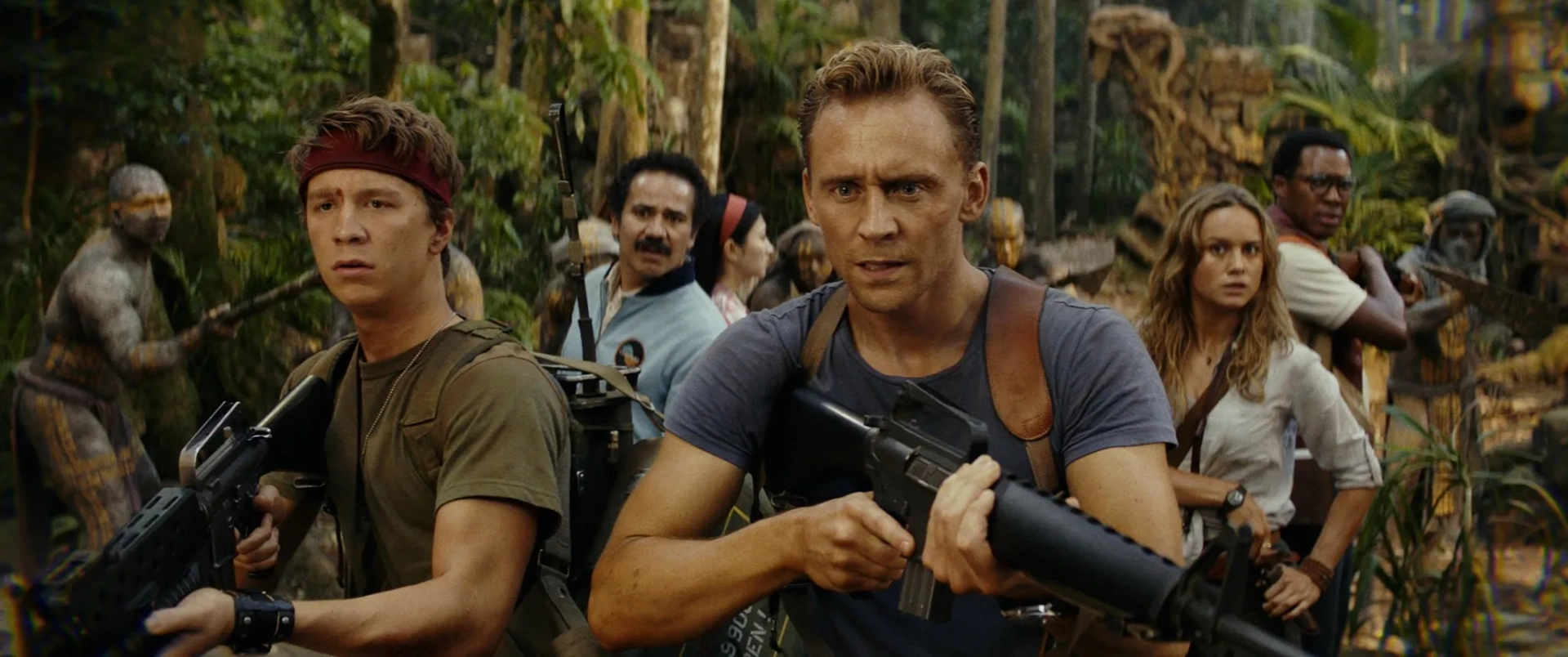 Brie Larson, John Ortiz, Tom Hiddleston, Tian Jing, Thomas Mann, and Corey Hawkins in Kong: Skull Island (2017)