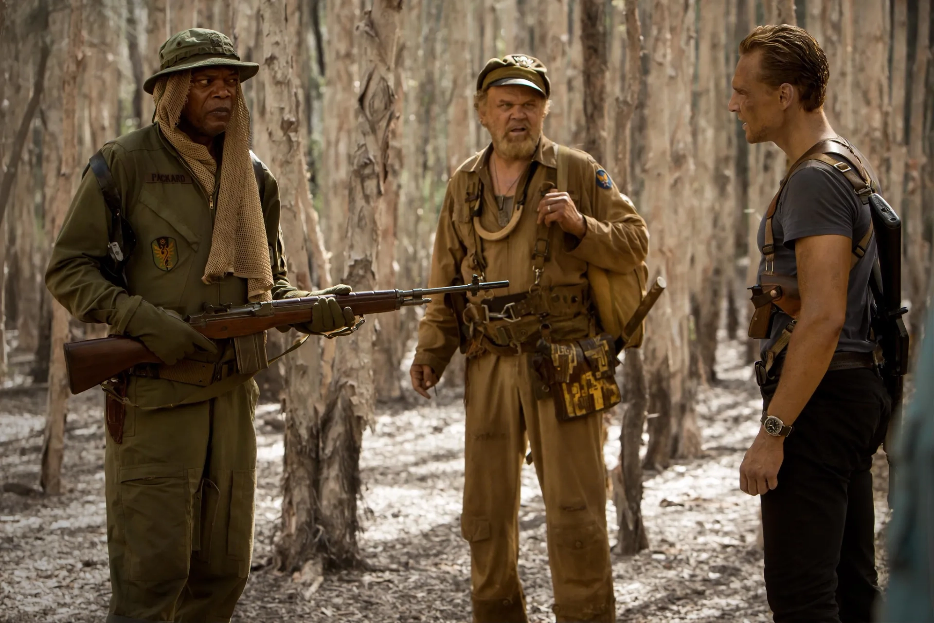 Samuel L. Jackson, John C. Reilly, and Tom Hiddleston in Kong: Skull Island (2017)