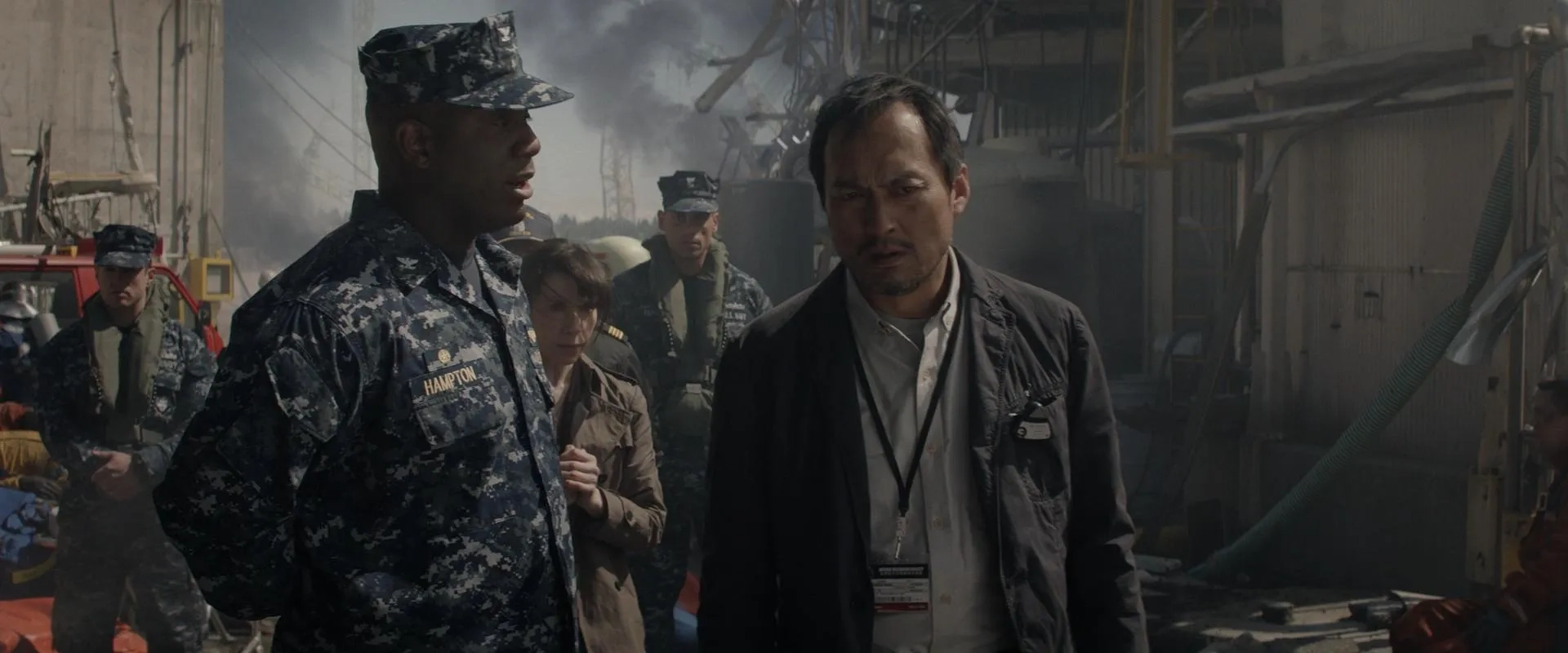 Richard T. Jones and Ken Watanabe in Godzilla (2014)