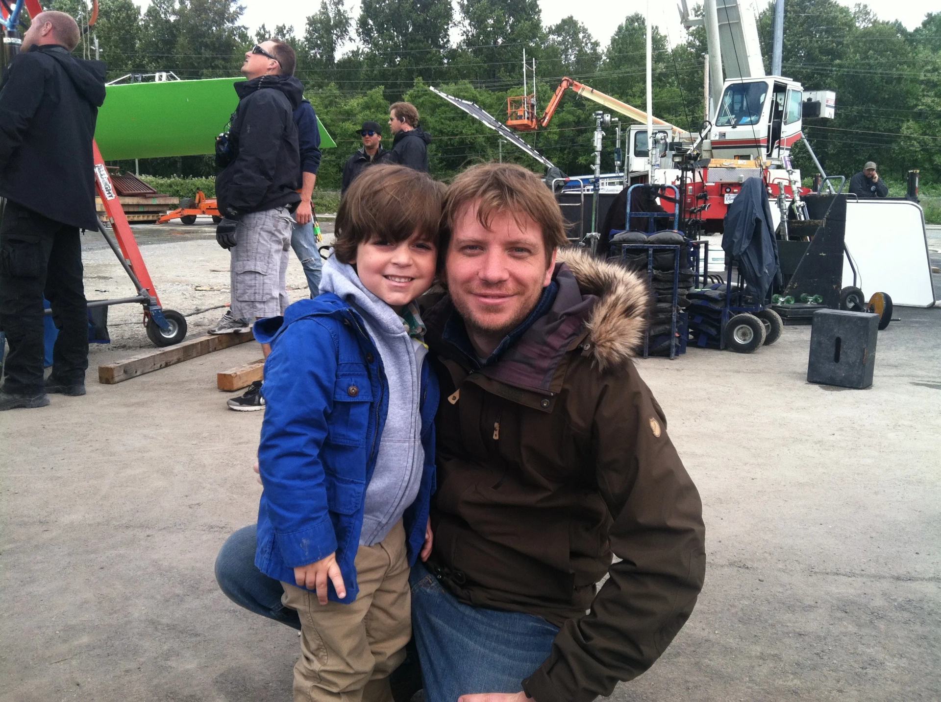 Carson Bolde and Gareth Edwards, Godzilla on-set photo