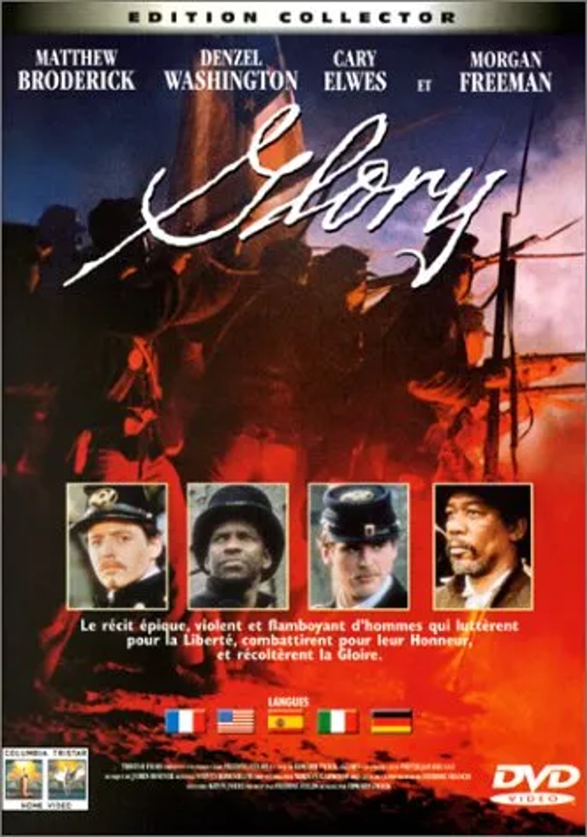 Matthew Broderick, Cary Elwes, Morgan Freeman, and Denzel Washington in Glory (1989)