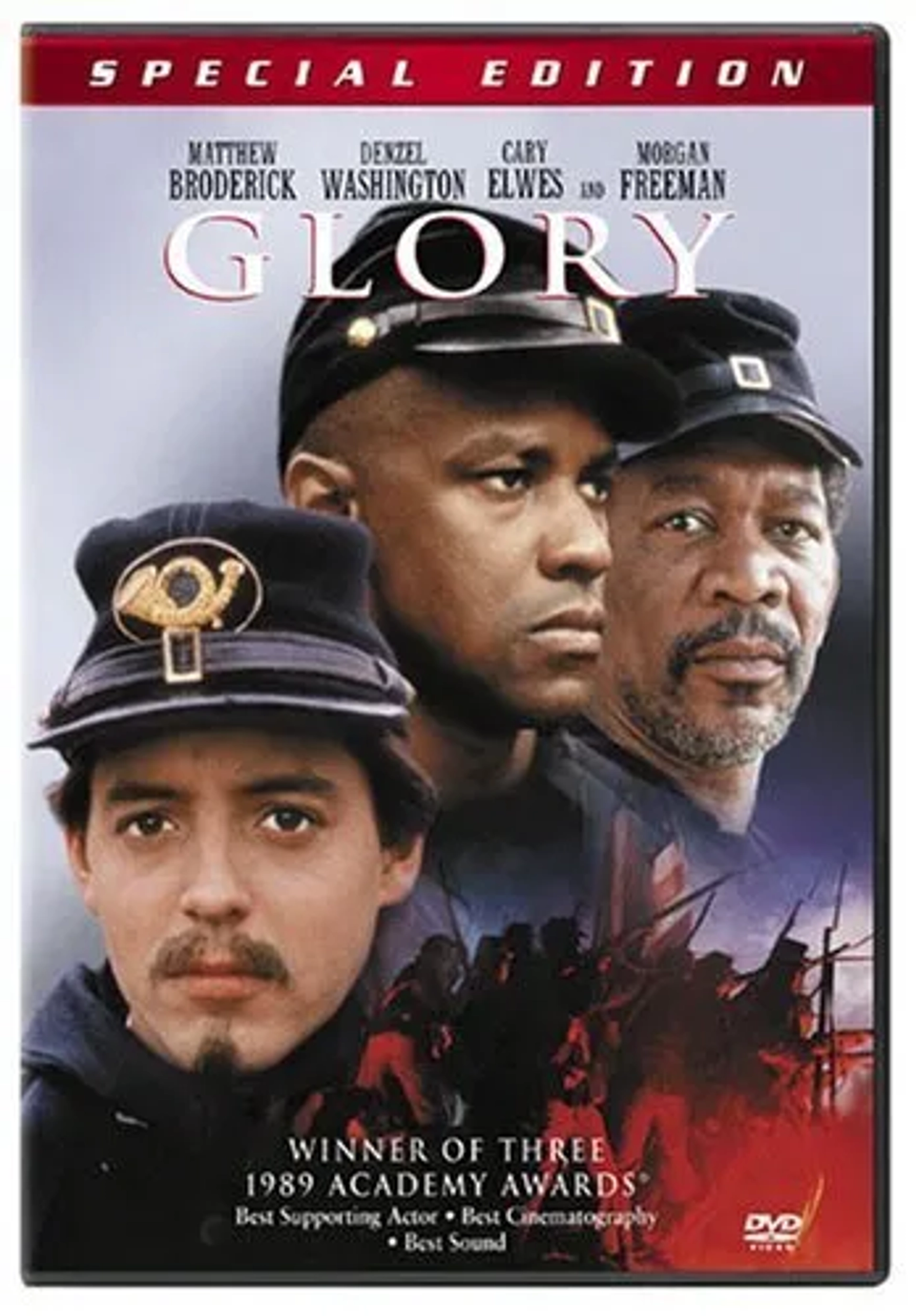 Matthew Broderick, Morgan Freeman, and Denzel Washington in Glory (1989)