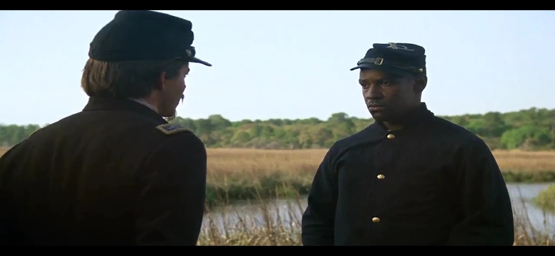 Matthew Broderick and Denzel Washington in Glory (1989)