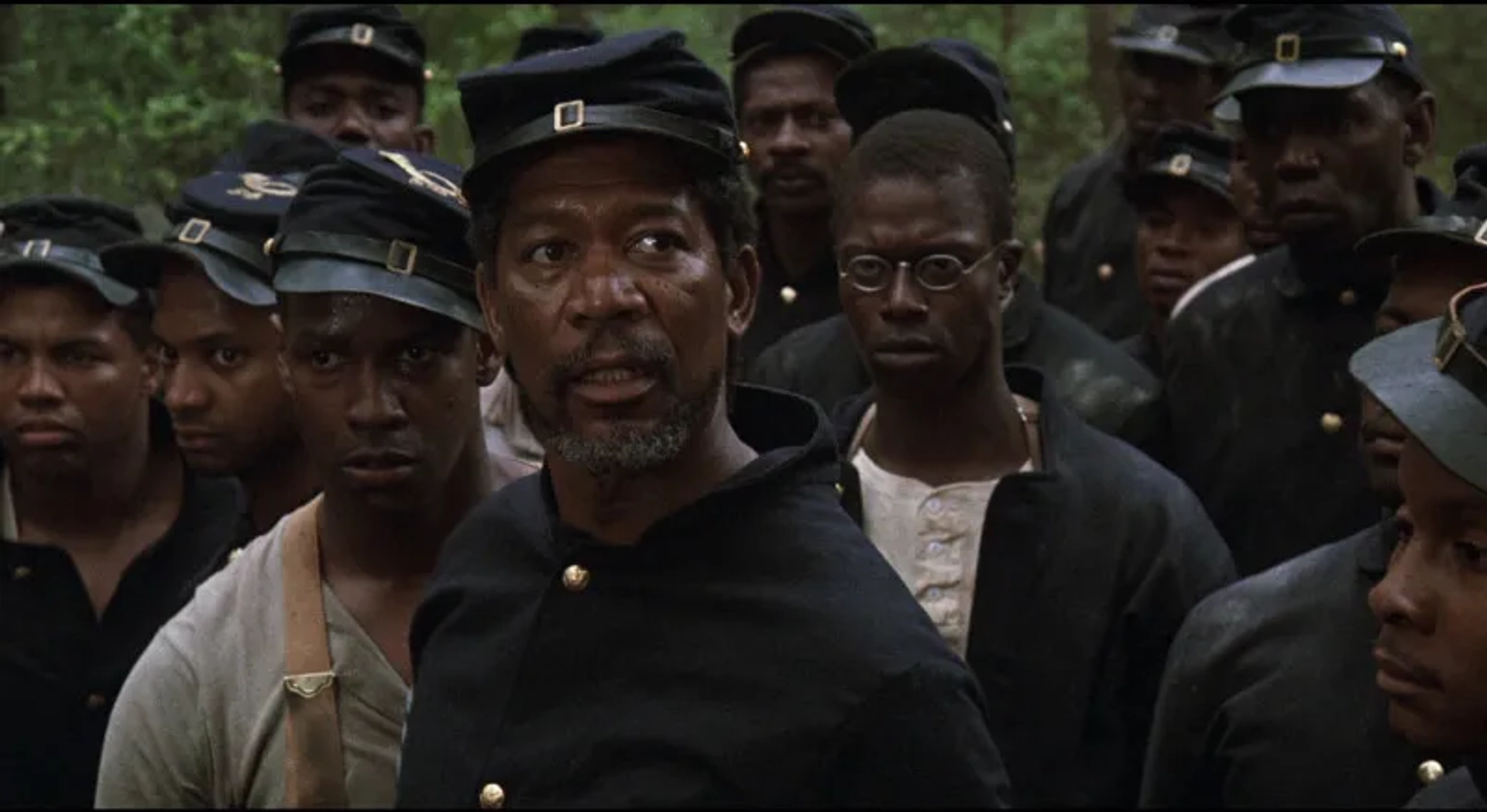 Morgan Freeman, Denzel Washington, and Andre Braugher in Glory (1989)