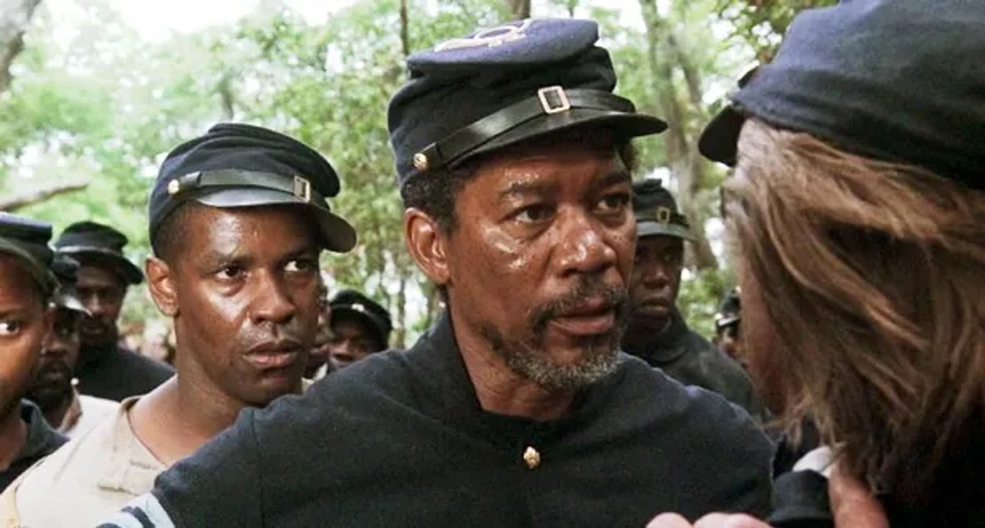 Morgan Freeman, Denzel Washington, and Kevin Jarre in Glory (1989)