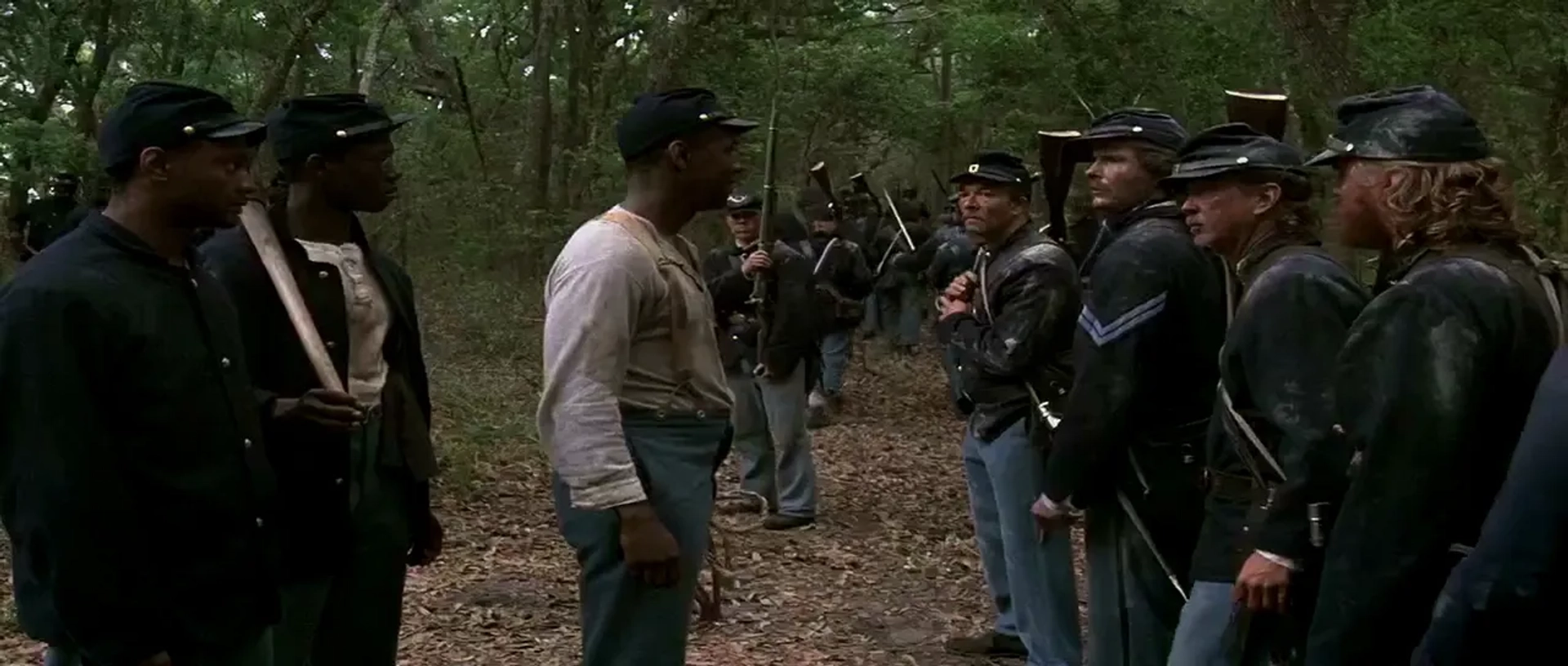 Denzel Washington, Andre Braugher, Kevin Jarre, Jihmi Kennedy, and Mark Margolis in Glory (1989)