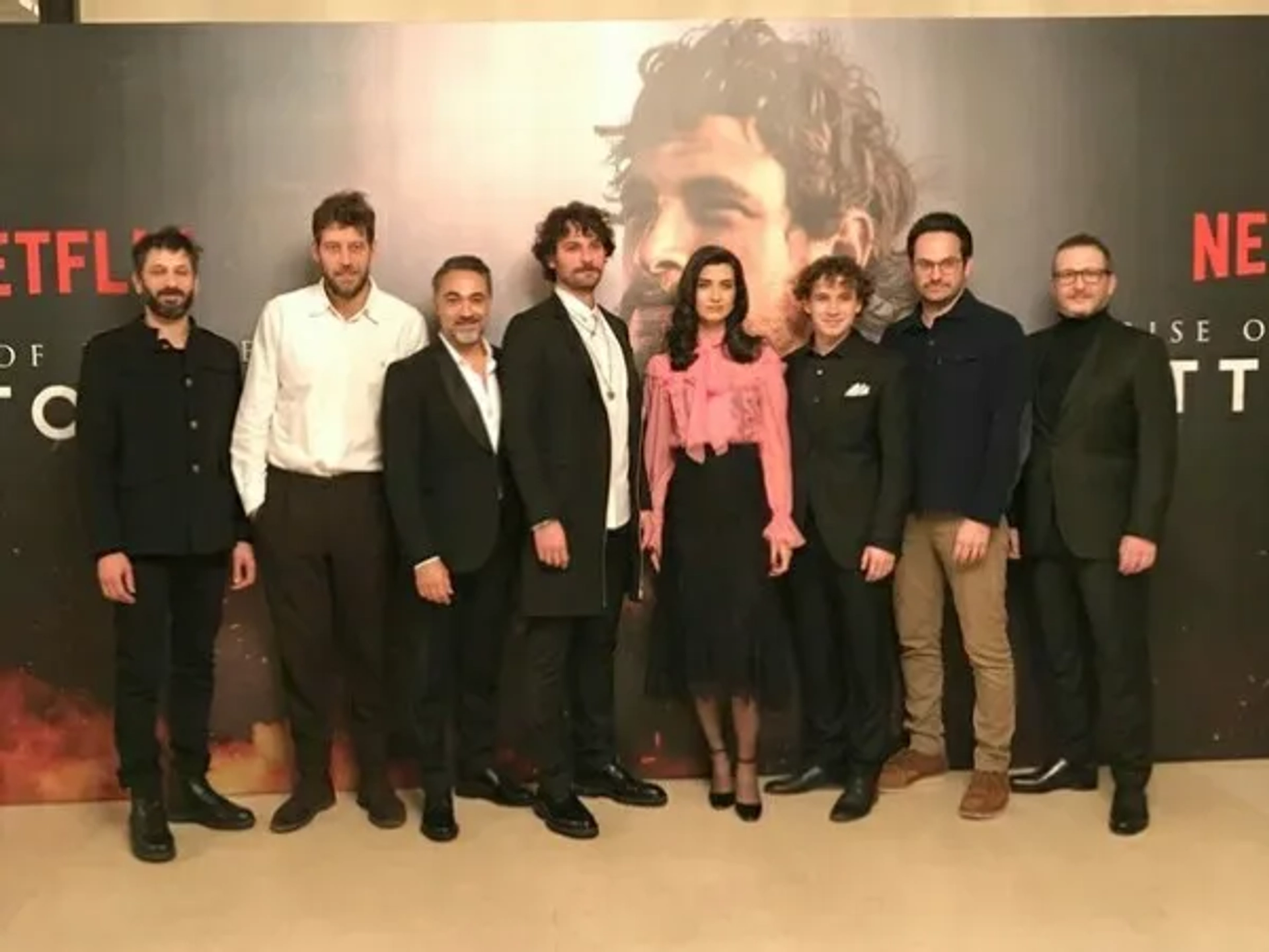 Tuba Büyüküstün, Osman Sonant, Selim Bayraktar, Birkan Sokullu, Ushan Çakir, Tommaso Basili, and Cem Yigit Uzümoglu at an event for Rise of Empires: Ottoman (2020)