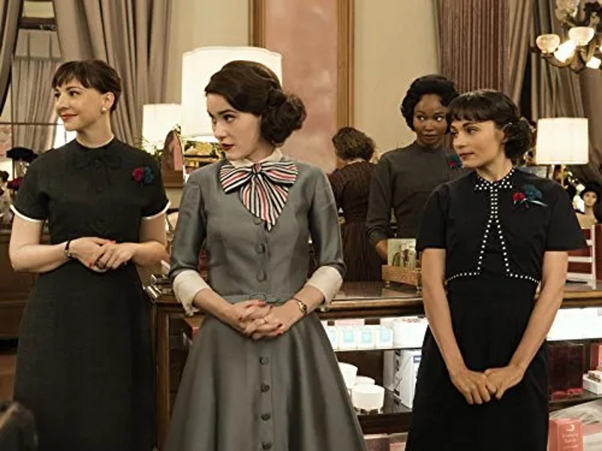 Rachel Brosnahan, Erin Darke, Lilli Stein, and Wakeema Hollis in The Marvelous Mrs. Maisel (2017)