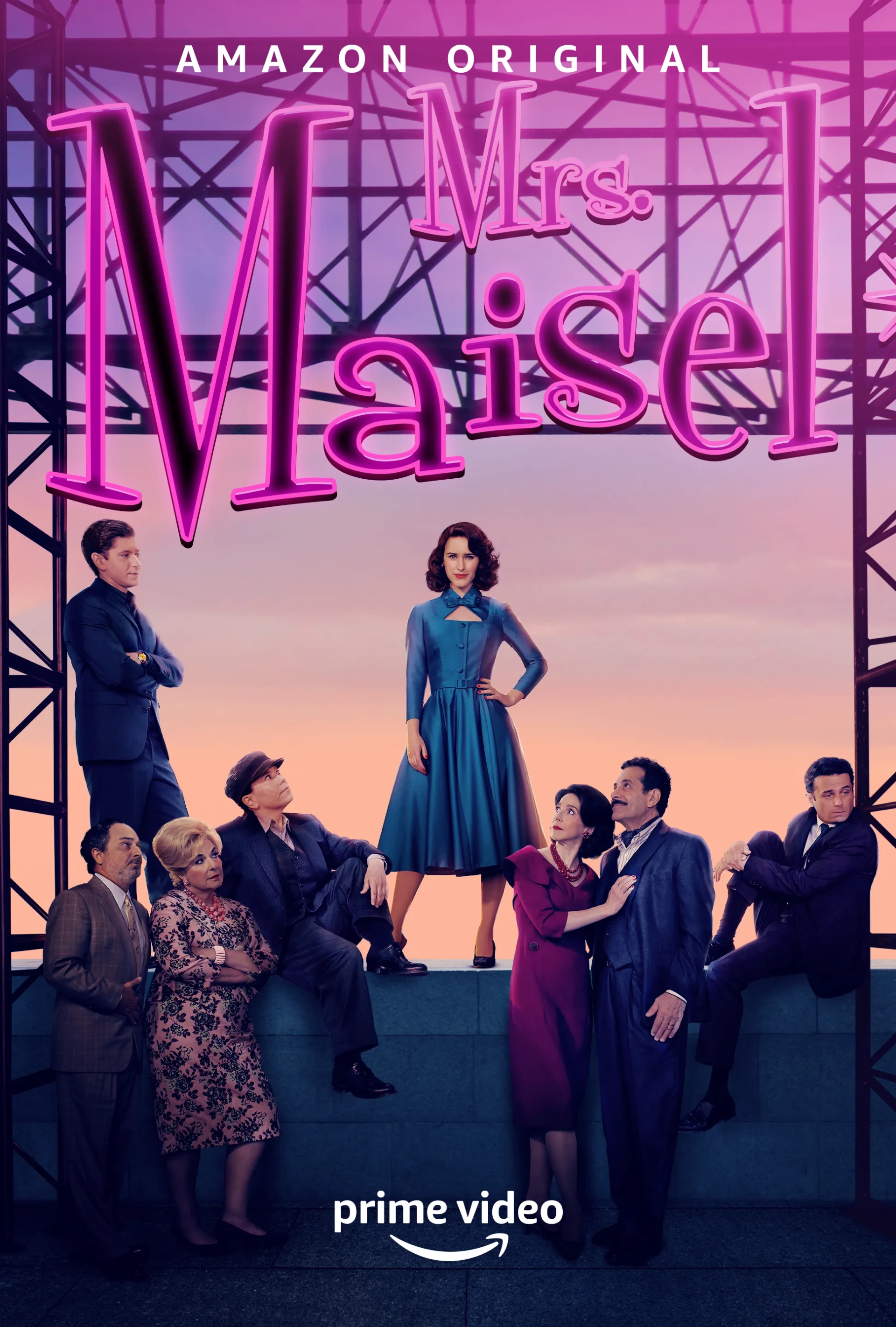 Caroline Aaron, Kevin Pollak, Tony Shalhoub, Alex Borstein, Marin Hinkle, Luke Kirby, Michael Zegen, and Rachel Brosnahan in The Marvelous Mrs. Maisel (2017)