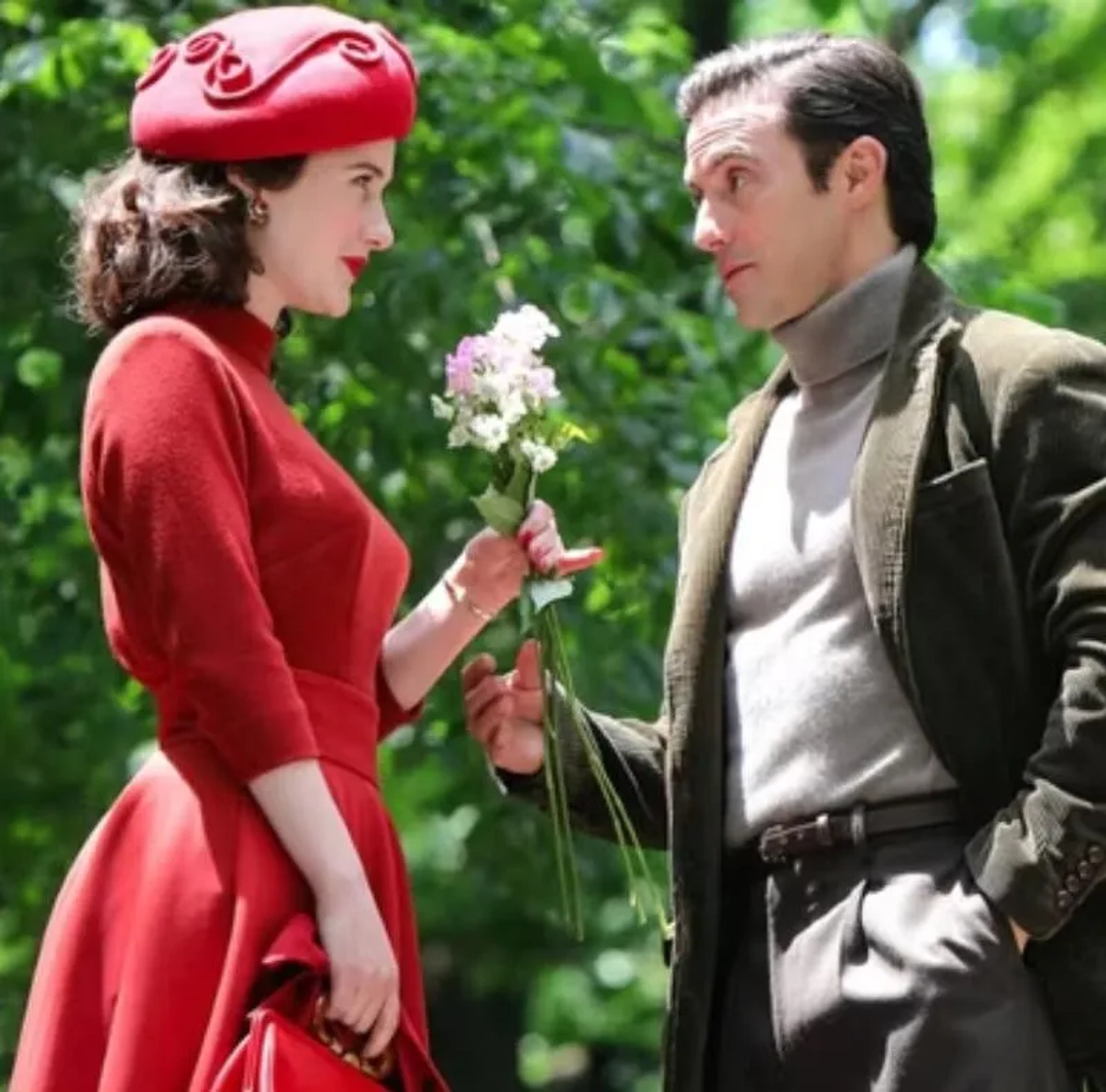 Milo Ventimiglia and Rachel Brosnahan in The Marvelous Mrs. Maisel: Ethan... Esther... Chaim (2022)