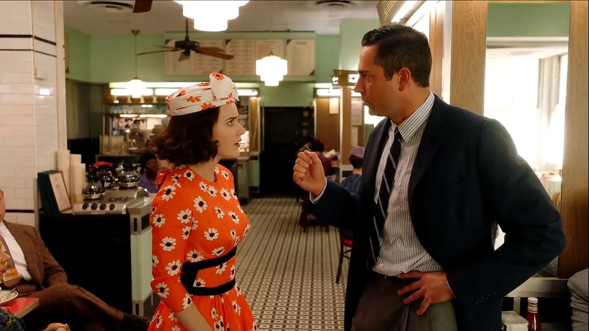 Zachary Levi and Rachel Brosnahan in The Marvelous Mrs. Maisel (2017)