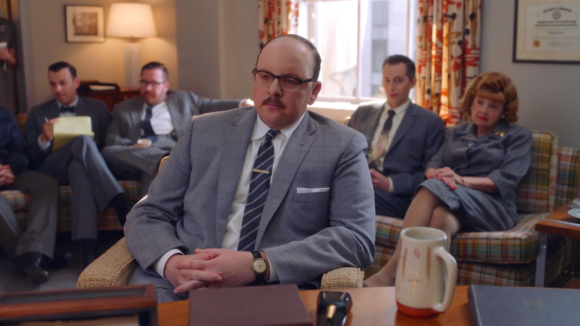 Alvin (Austin Basis) and the writers in Gordon Ford's office for a morning meeting (from Season 5, Episode 5 of "The Marvelous Mrs. Maisel")