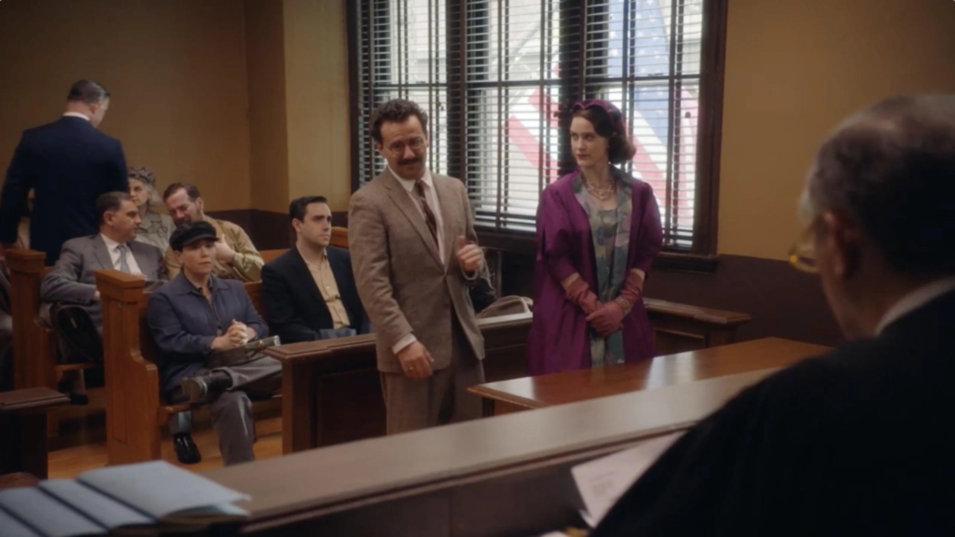 Alex Borstein, Max Casella, and Rachel Brosnahan in The Marvelous Mrs. Maisel (2017)