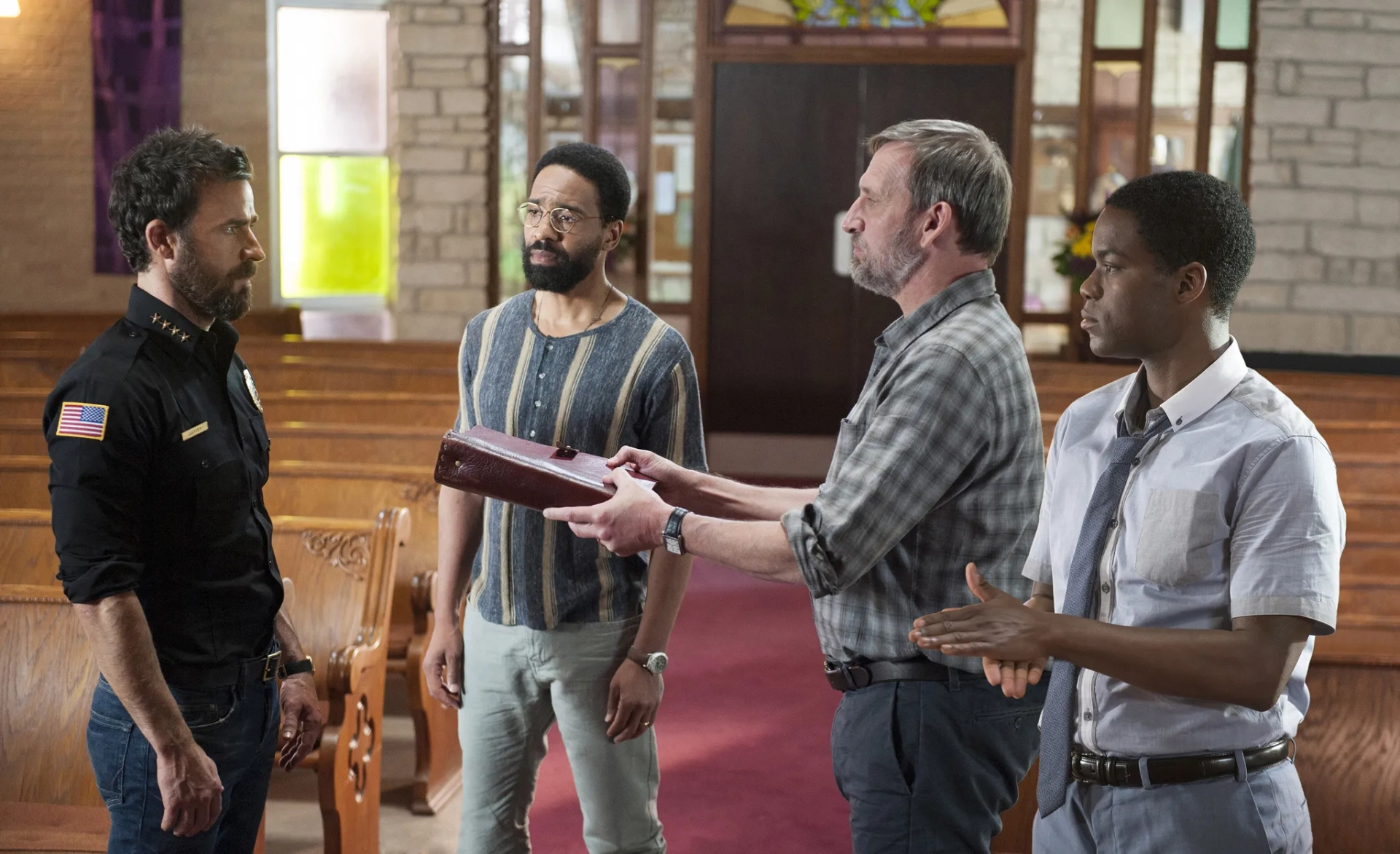 Christopher Eccleston, Kevin Carroll, Justin Theroux, and Jovan Adepo in The Leftovers (2014)