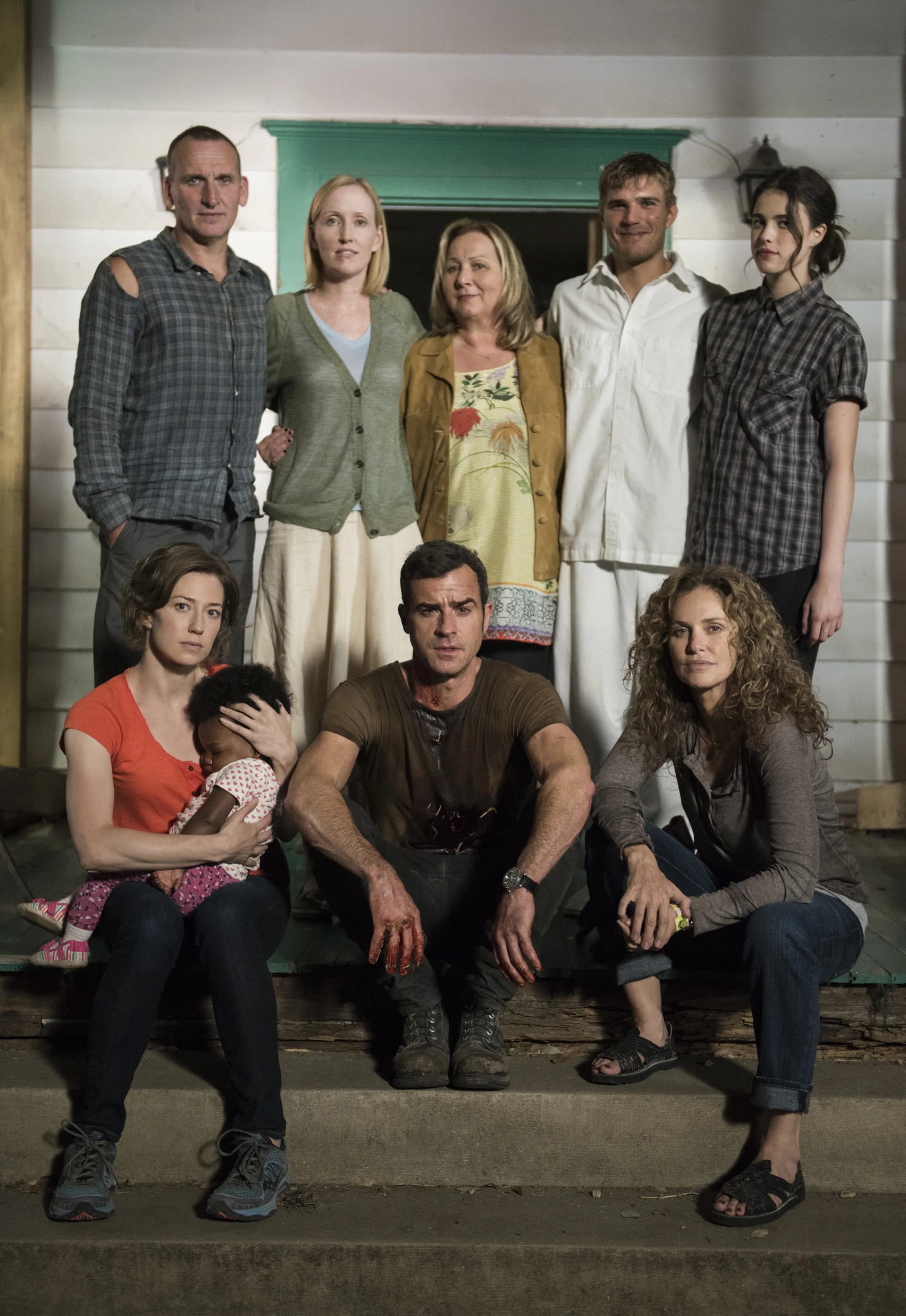 Amy Brenneman, Christopher Eccleston, Mimi Leder, Janel Moloney, Justin Theroux, Chris Zylka, Carrie Coon, and Margaret Qualley in The Leftovers (2014)