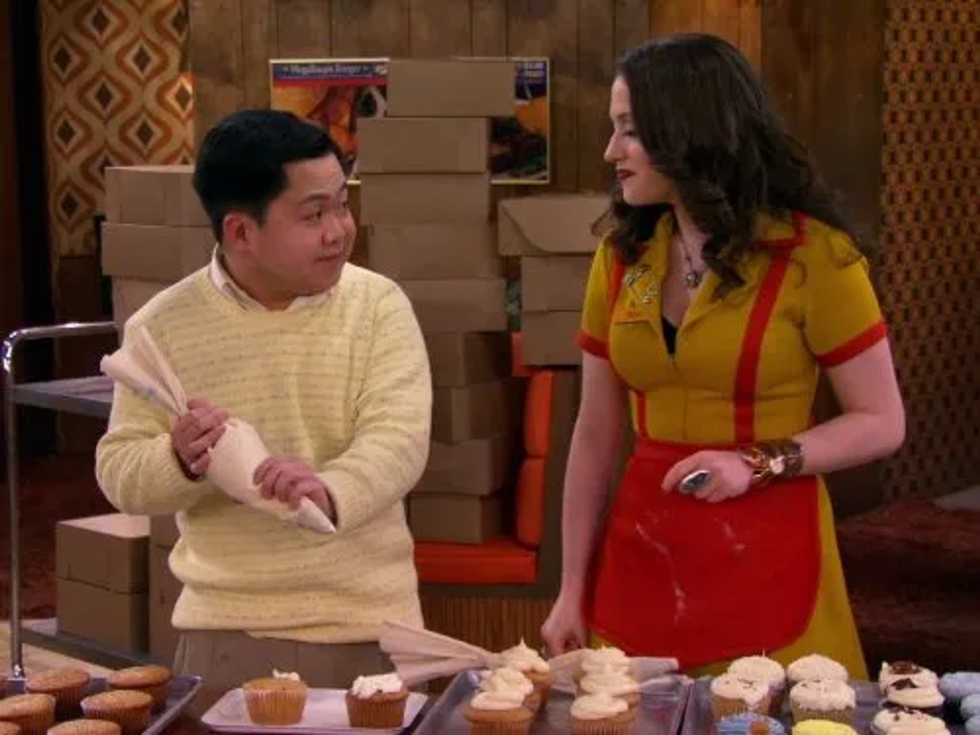 Kat Dennings and Matthew Moy in 2 Broke Girls (2011)