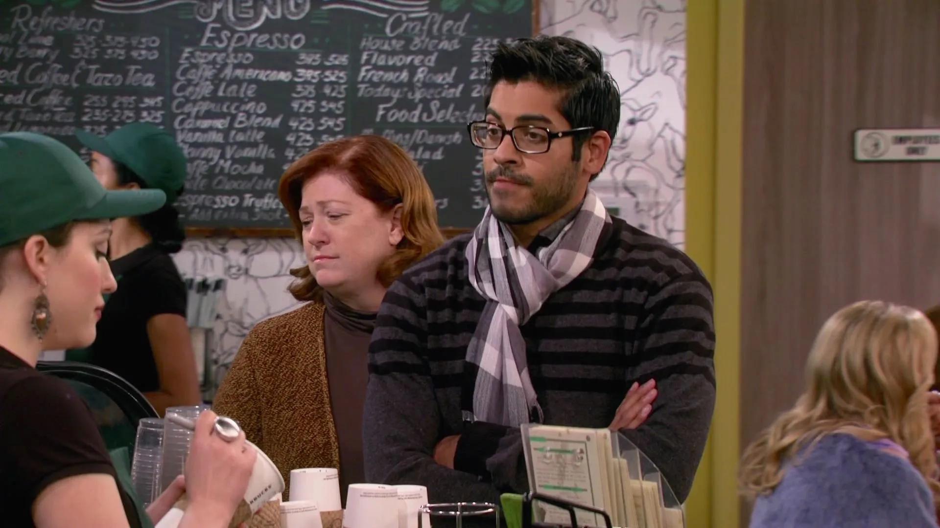 Alex Alexander, Kat Dennings, and Sachin Bhatt in 2 Broke Girls (2011)